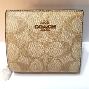 Coach Snap Wallet In Signature Canvas IM/LT Khaki/LT Saddle NWT
